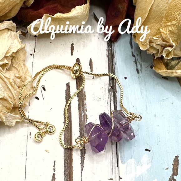 Ametrine chunky chips gold adjustable rope chain bracelet - Picture 1 of 2